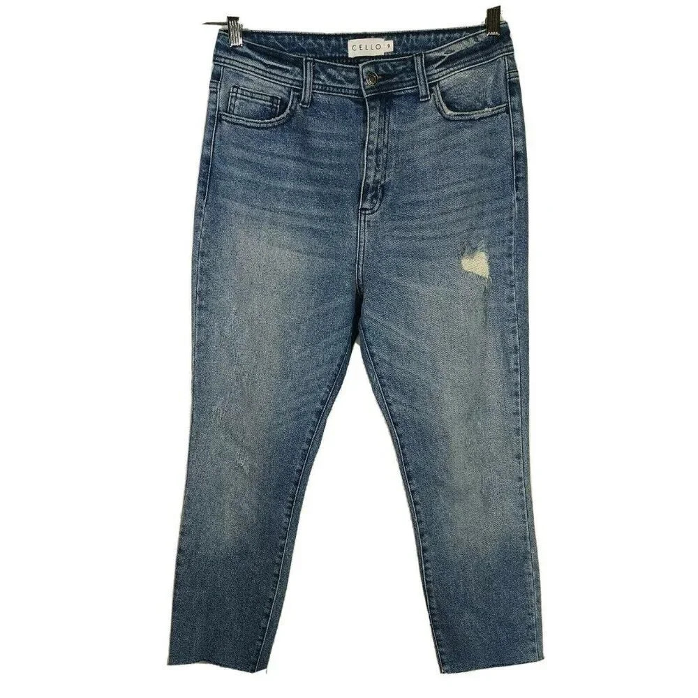 Cello Ripped Cropped Ankle Jeans Raw Hem Size 9